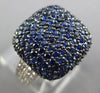 ESTATE LARGE 2.82CT DIAMOND & AAA SAPPHIRE 18KT WHITE GOLD 3D SQUARE PAVE RING