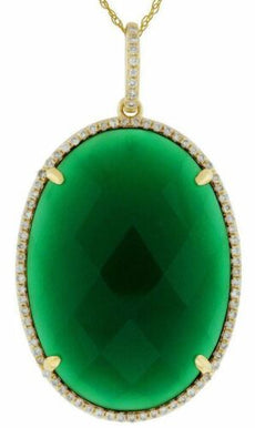 .25CT DIAMOND & AAA GREEN AGATE 14KT YELLOW GOLD 3D OVAL HALO CLASSIC PENDANT