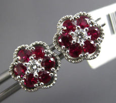 ESTATE .77CT DIAMOND & AAA RUBY 18KT WHITE GOLD 3D FLOWER FILIGREE STUD EARRINGS