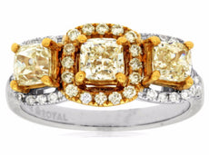 ESTATE 1.70CT WHITE & FANCY YELLOW DIAMOND 14K YELLOW GOLD HALO ANNIVERSARY RING