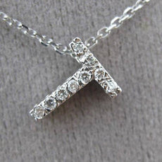 ESTATE .09CT DIAMOND 14KT WHITE GOLD 3D " T " INITIAL FLOATING PENDANT #18865