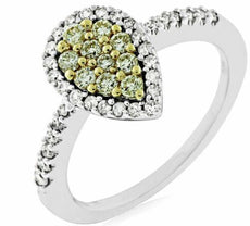.54CT WHITE & FANCY YELLOW DIAMOND 14KT WHITE GOLD CLUSTER PEAR SHAPE HALO RING