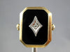 ANTIQUE WIDE .02CT OLD MINE DIAMOND & AAA ONYX 14K TWO TONE GOLD 3D HEXAGON RING