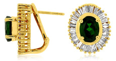 4.10CT DIAMOND & AAA GREEN GARNET 14KT YELLOW GOLD 3D OVAL & BAGUETTE EARRINGS