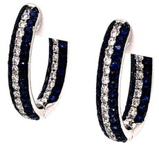2.27CT DIAMOND & AAA SAPPHIRE 18K WHITE & BLACK GOLD 3 ROW HOOP HANGING EARRINGS