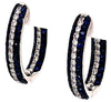 2.27CT DIAMOND & AAA SAPPHIRE 18K WHITE & BLACK GOLD 3 ROW HOOP HANGING EARRINGS