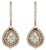 ESTATE 1.20CT WHITE & PINK DIAMOND 14KT WHITE ROSE GOLD CLUSTER HANGING EARRINGS