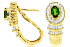 1.90CT DIAMOND & AAA RUSSALITE 14KT YELLOW GOLD OVAL & BAGUETTE HANGING EARRINGS