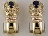 2CT DIAMOND & AAA SPAPHIRE 14KT YELLOW GOLD 3D OVAL & BAGUETTE HANGING EARRINGS