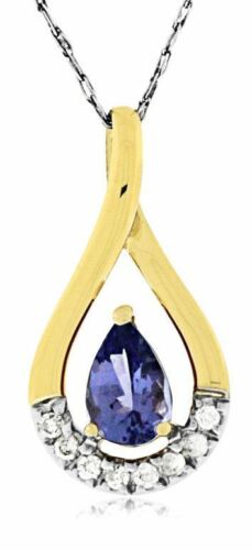 .56CT DIAMOND & AAA TANZANITE 14KT YELLOW GOLD 3D ROUND & PEAR SHAPE PENDANT