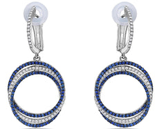 1.77CT DIAMOND & AAA SAPPHIRE 18KT WHITE GOLD 3D MULTI CIRCULAR HANGING EARRINGS