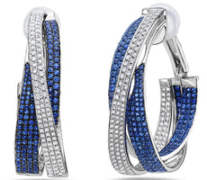 3.97CT DIAMOND & AAA SAPPHIRE 18KT WHITE GOLD MULTI ROW CLIP ON HANGING EARRINGS