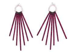 3.14CT DIAMOND & AAA RUBY 18KT WHITE GOLD 3D CIRCULAR MULTI BAR HANGING EARRINGS