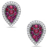 1.76CT DIAMOND & AAA RUBY 18KT WHITE GOLD CLUSTER TEAR DROP HALO STUD EARRINGS