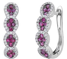 .84CT DIAMOND & AAA RUBY 18KT WHITE GOLD 3D TEAR DROP HUGGIE HANGING EARRINGS