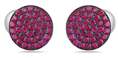 1.52CT AAA RUBY 18KT WHITE & BLACK GOLD 3D CLASSIC PAVE CIRCULAR STUD EARRINGS