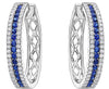 2.19CT DIAMOND & AAA SAPPHIRE 18K WHITE GOLD CLASSIC 3 ROW HOOP HANGING EARRINGS