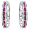 ESTATE 4.05CT DIAMOND & AAA RUBY 18KT WHITE GOLD 3D 3 ROW HOOP HANGING EARRINGS