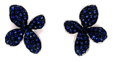 1.36CT AAA SAPPHIRE 18KT WHITE GOLD 3D 4 LEAF CLOVER ROSE FLOWER STUD EARRINGS