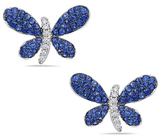 ESTATE .92CT DIAMOND & AAA SAPPHIRE 18KT WHITE GOLD 3D BUTTERFLY STUD EARRINGS