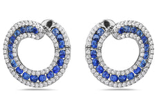 2.80CT DIAMOND & AAA SAPPHIRE 18KT WHITE GOLD 3D SIDEWAYS HOOP HANGING EARRINGS