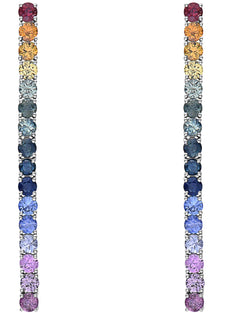 6.18CT AAA MULTI COLOR SAPPHIRE 18KT WHITE GOLD 3D RAINBOW BAR HANGING EARRINGS