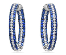 7.80CT DIAMOND & SAPPHIRE 18KT WHITE GOLD 3 ROW INSIDE OUT HOOP HANGING EARRINGS