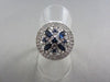 ANTIQUE  WIDE 1.15CT DIAMOND & AAA BLUE SAPPHIRE 14KT WHITE GOLD 3D FLOWER RING