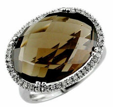 13.06CT DIAMOND & AAA SMOKY TOPAZ 14KT WHITE GOLD 3D OVAL HALO CLASSIC RING