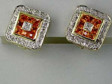 1.16CT DIAMOND & YELLOW SAPPHIRE 14KT YELLOW GOLD 3D PRINCESS & ROUND EARRINGS