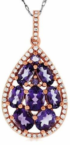 2.30CT DIAMOND & AAA AMETHYST 14KT ROSE GOLD ROUND & OVAL TEAR DROP FUN PENDANT