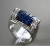 ESTATE WIDE 3.35CT DIAMOND & AAA BLUE SAPPHIRE 14KT WHITE GOLD 3D SEMI DOME RING