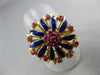 ANTIQUE LARGE 1.20CT AAA RUBY 18KT YELLOW GOLD 3D BLUE ENAMEL OPEN FLOWER RING