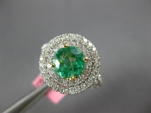 ESTATE LARGE 2.07CT DIAMOND & AAA EMERALD 18KT 2 TONE GOLD ROUND ENGAGEMENT RING