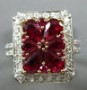 ANTIQUE WIDE 2.84CT DIAMOND & AAA RUBY 18KT WHT & ROSE GOLD FILIGREE FLOWER RING