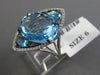 ESTATE LARGE 14.43CT DIAMOND & AAA BLUE TOPAZ 14KT WHITE GOLD 3D FLOWER FUN RING