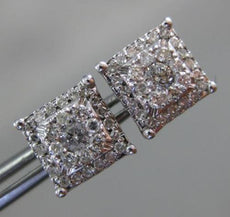 ESTATE .37CT DIAMOND 14KT WHITE GOLD CLASSIC SQUARE FLOWER CLUSTER STUD EARRINGS