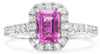 1.49CT DIAMOND & AAA PINK SAPPHIRE 18KT WHITE GOLD EMERALD CUT ENGAGEMENT RING