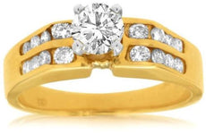 ESTATE .77CT ROUND DIAMOND 14KT YELLOW GOLD 3D TWO ROW CHANNEL ENGAGEMENT RING
