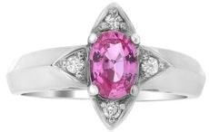ESTATE 1.03CT DIAMOND & AAA PINK SAPPHIRE 14K WHITE GOLD SQUARE ENGAGEMENT RING