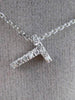 ESTATE .09CT DIAMOND 14KT WHITE GOLD 3D " T " INITIAL FLOATING PENDANT #18865