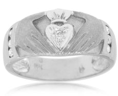 ESTATE .16CT DIAMOND 14KT WHITE GOLD CLADDAGH HEART LOVE HIS & HER LOVE RING