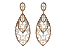 ESTATE 2.85CT WHITE & CHOCOLATE FANCY DIAMOND 14KT YELLOW GOLD HANGING EARRINGS