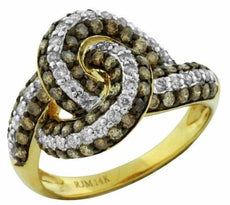 1.39CT WHITE & CHOCOLATE FANCY DIAMOND 14KT YELLOW GOLD MULTI ROW LOVE KNOT RING