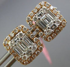ESTATE LARGE 1.16CT ROUND & BAGUETTE DIAMOND 18K WHITE & ROSE GOLD STUD EARRINGS
