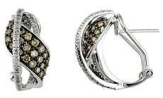 1.39CT WHITE & MOCHA DIAMOND 14K WHITE GOLD PAVE LOVE KNOT LEAF CLIP ON EARRINGS
