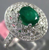 ESTATE 1.95CT DIAMOND & AAA EMERALD 18KT WHITE GOLD FLOWER OVAL ENGAGEMENT RING