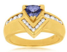 ESTATE 1.10CT DIAMOND & AAA TANZANITE 14KT YELLOW GOLD TRILLION ENGAGEMENT RING