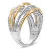 ESTATE WIDE .31CT DIAMOND 14K 2 TONE GOLD MULTI ROW CRISS CROSS ANNIVERSARY RING