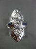 ANTIQUE LARGE .70CT DIAMOND & SAPPHIRE 14KT WHITE GOLD 3D 3 STONE FILIGREE RING